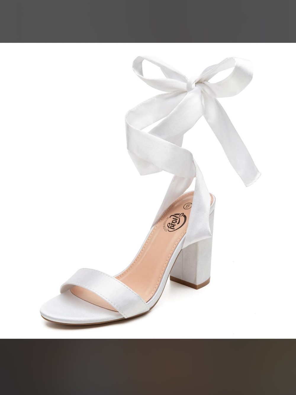 Women's White Satin Ankle Tie Block Heel Sandals